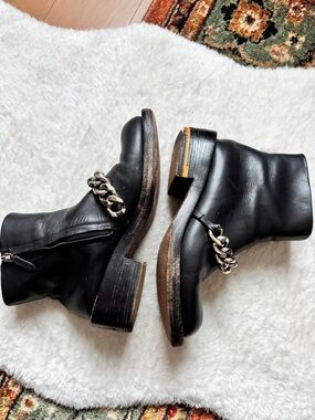 Givenchy Black Leather Chain Link Accent Moto Boots - WORN